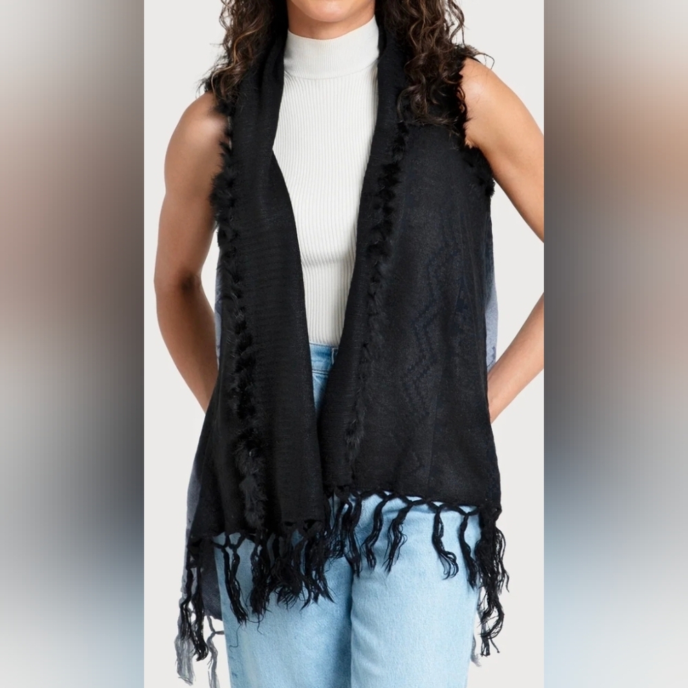 SAACHI Black Fringe Fur Sweater Vest One Size
